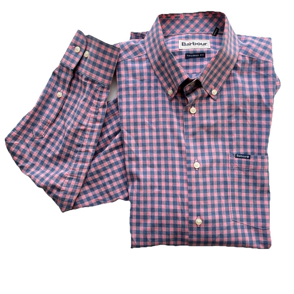 Barbour Button Down Shirt Men's Size M Tailored Fit Plaid Soft Brushed Fabric